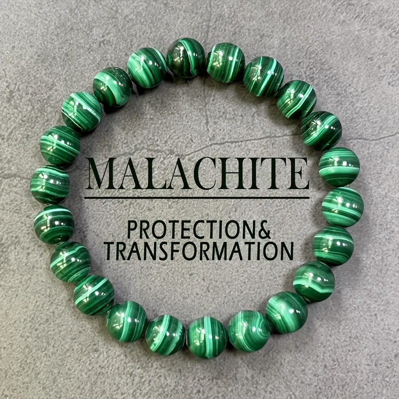 

Bracelet élégant en malachite naturel de 8 mm - Perles à élastique faites à , bijoux minimalistes pour la protection et l'encouragement, cadeau pour les personnes aimées