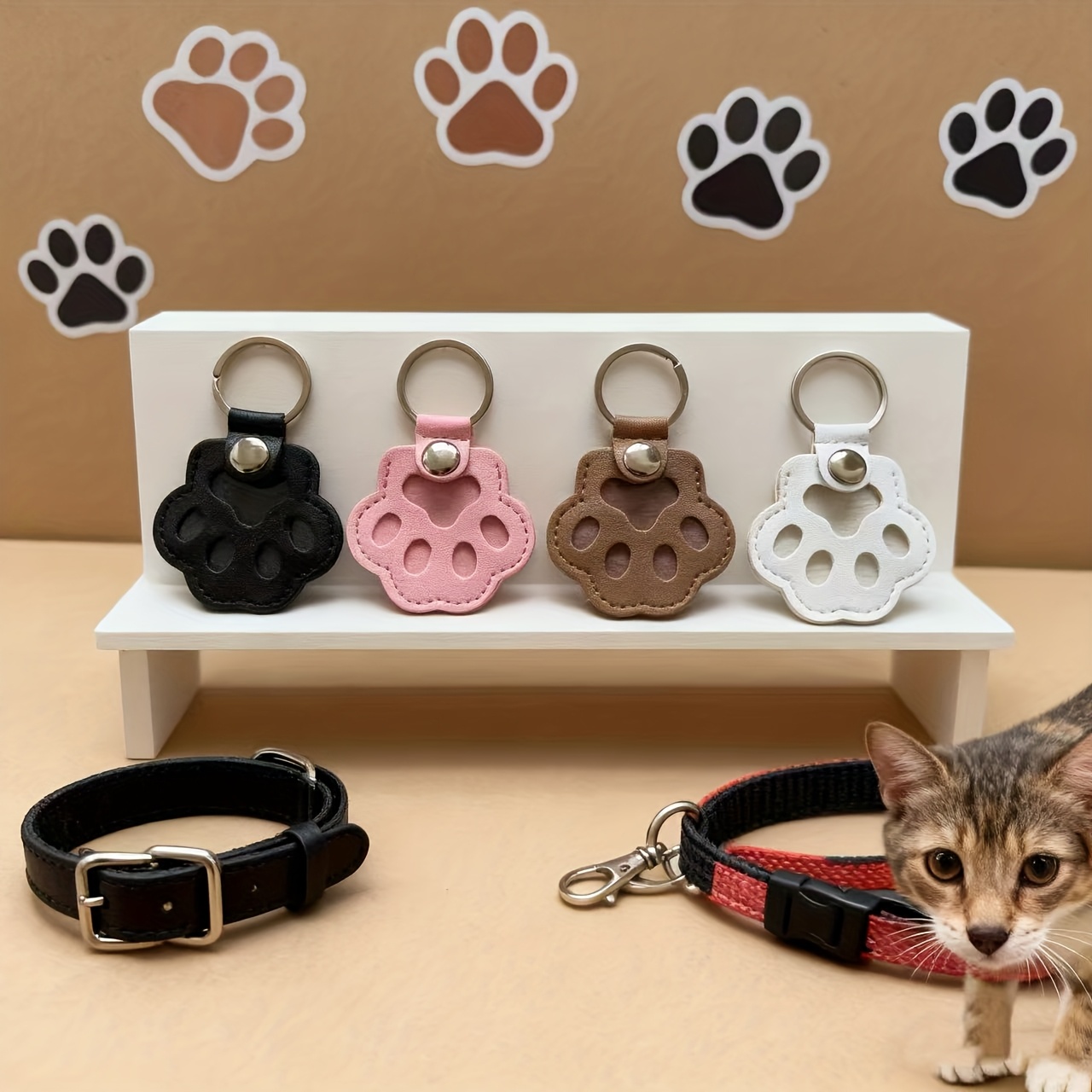 TEMU 4pcs Pet Hair Keepsake Keychain Set - Companion Gift For Cats And Dogs, Collect Pet Hair, Cat Paw Shaped Pu Leather Pendant, Memorial Gift, Gift