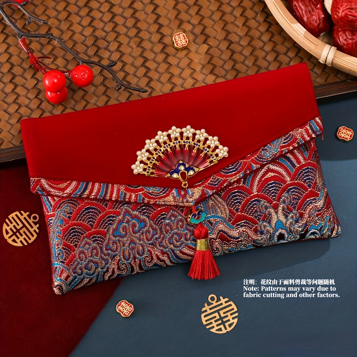 TEMU Sobres rojos de chino estilo 2026, Festival de , Dinero , Bolsas de terciopelo bordadas | Bolsas de dinero de | Decoraciones esenciales de