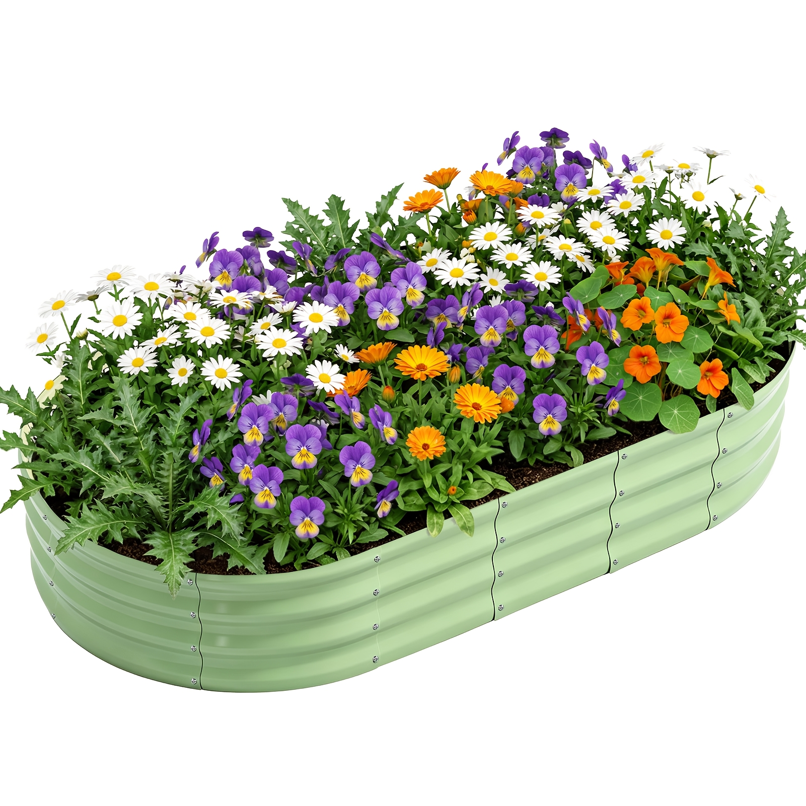 Image of Light Green 180*90*30cm Flower Box Oval Planting Bed Round Flower Bed Planting Box Garden Bed