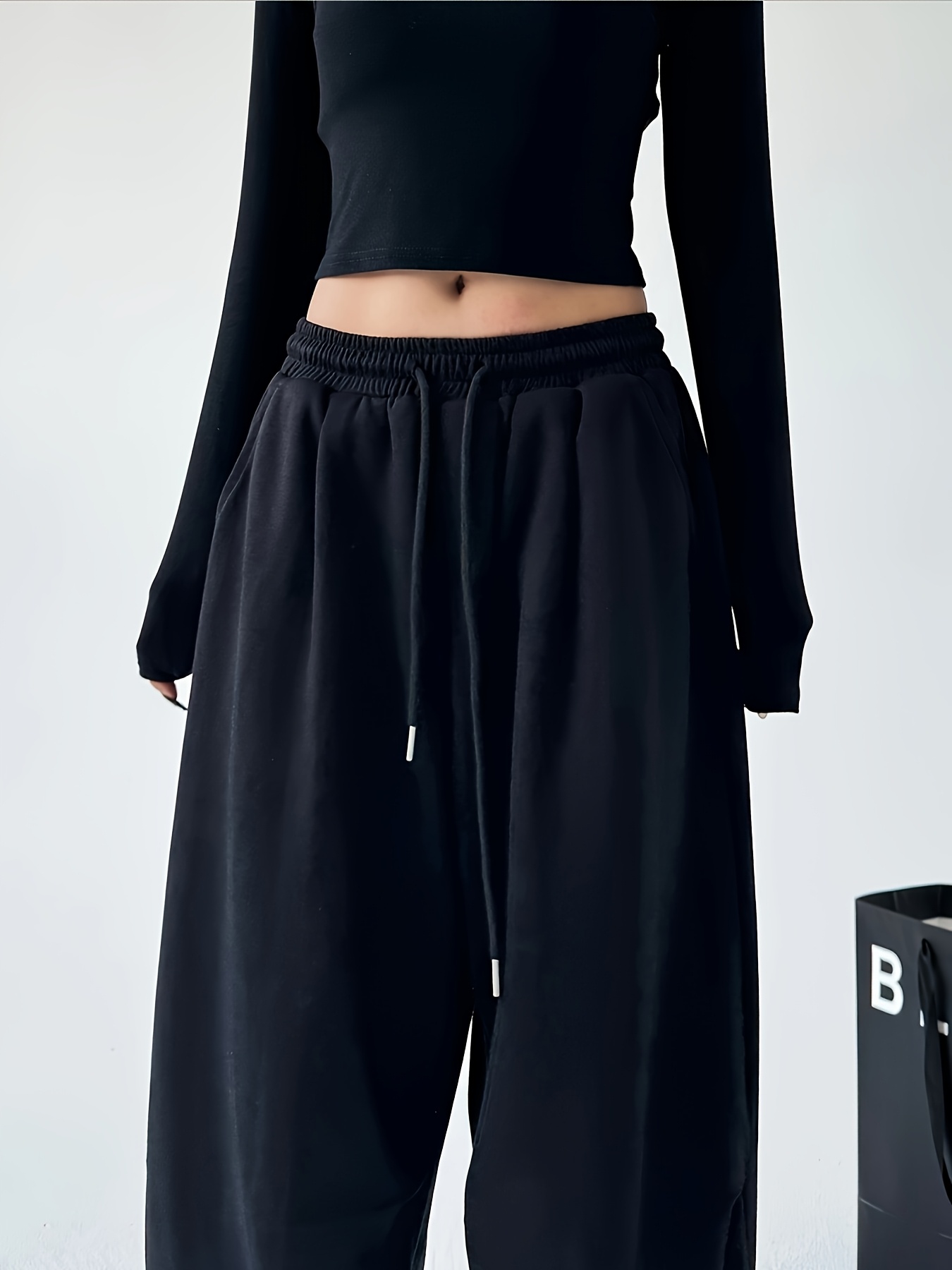 women' gray high waist wide leg sweatpants casual hip - Temu