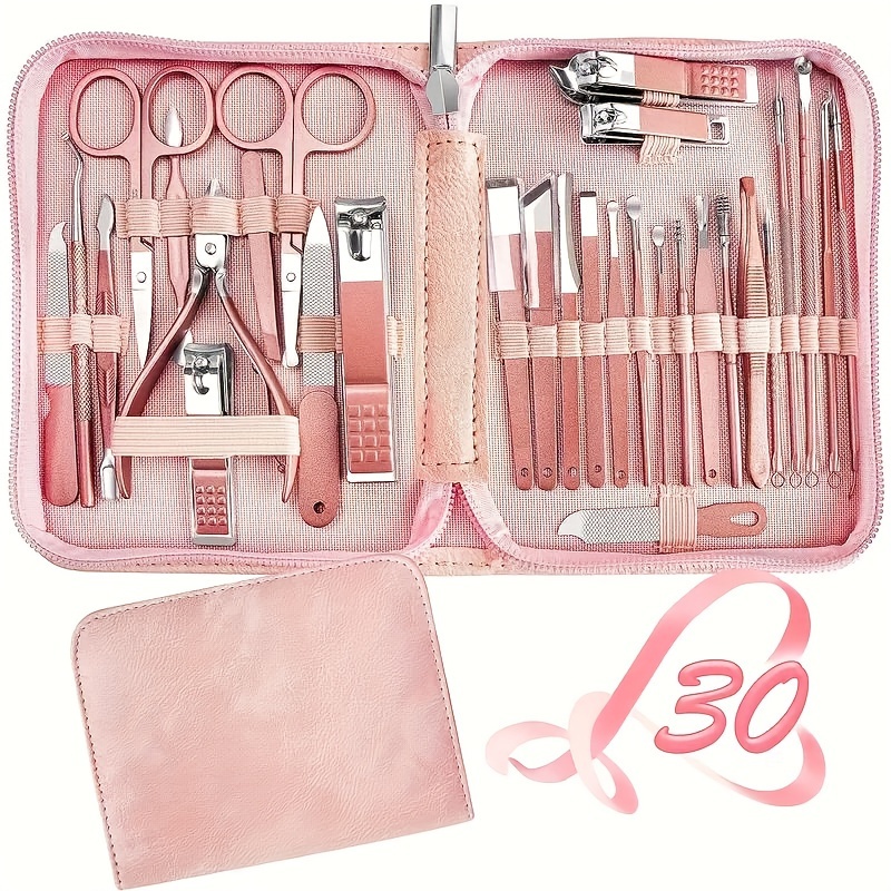 

30pcs Manicure Pedicure Set With Large Nail Clipper - Anti-slip And Frost - Suitable For Pruning And Toenails - - Stainless Steel Blades - Comes With Storage Case