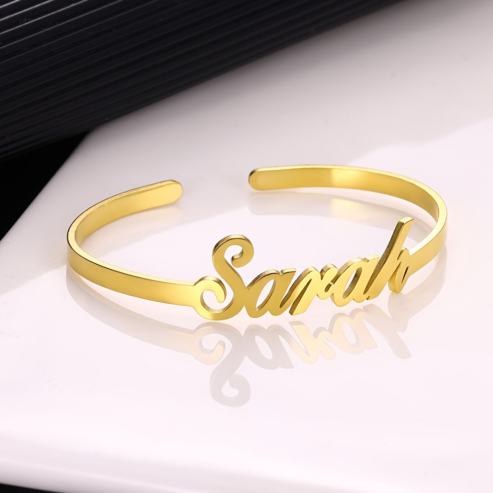 

Personalized Simple Diy Customized English Letter Name Open Bangle Stainless Steel Cuff Bracelet (customized Only English Language)