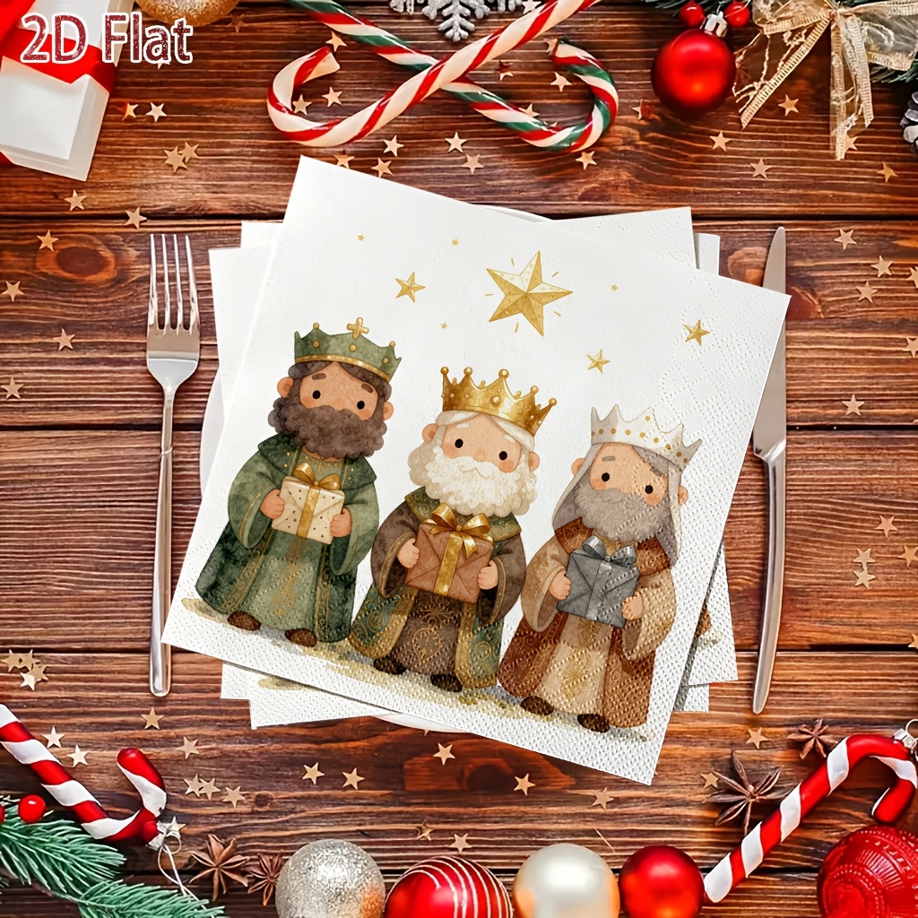 TEMU Servilletas de papel desechables 2D de 20 piezas, 2 capas para mayor durabilidad, ilustración de estilo vintage de dibujada a , perfectas para ,
