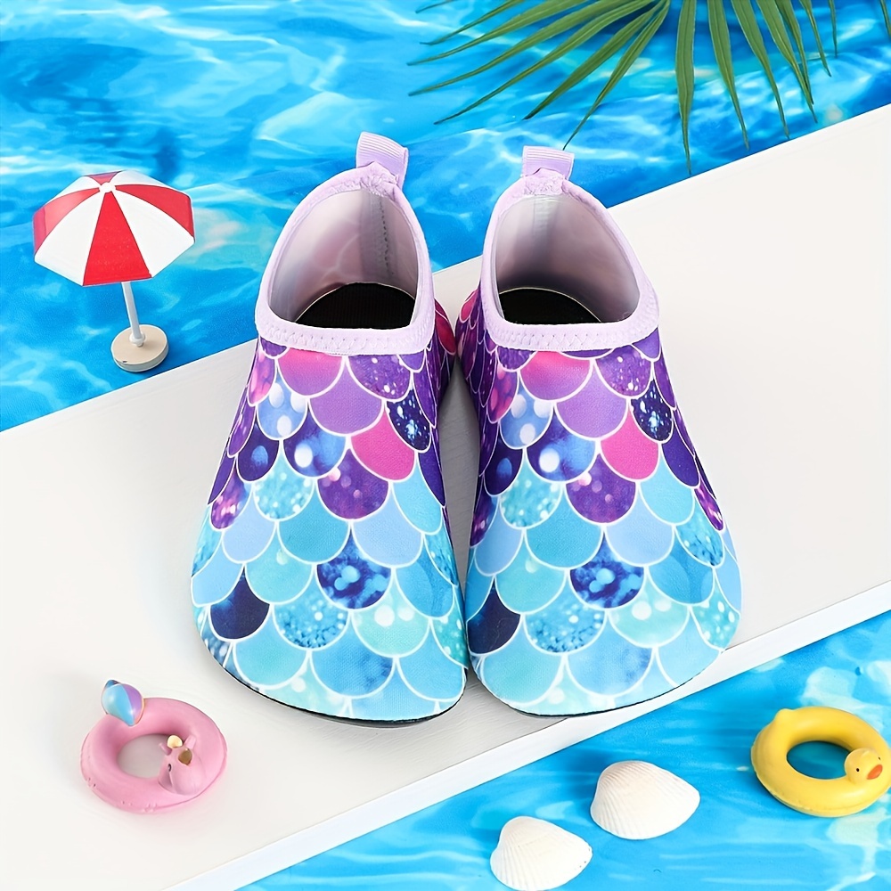 

Cute Colorful Fish Scale Print Barefoot Slip On Home Shoes, Lightweight Non Slip Quick Drying Flat Shoes For Boys, Indoor Sports Yoga Fitness