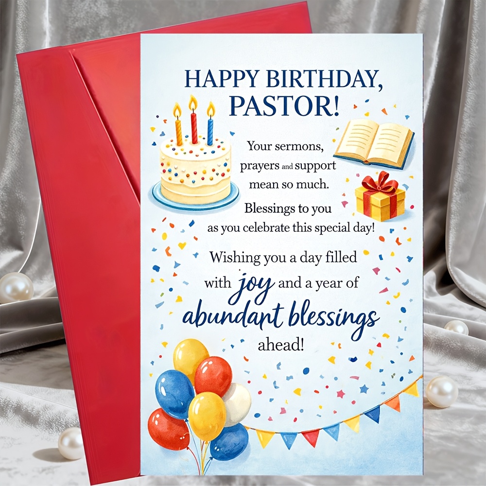 TEMU 1 Greeting Card + 1 Envelopepastor Birthday Card Christian Theme For Church Inspirational Greeting For Minister Celebration Parties With