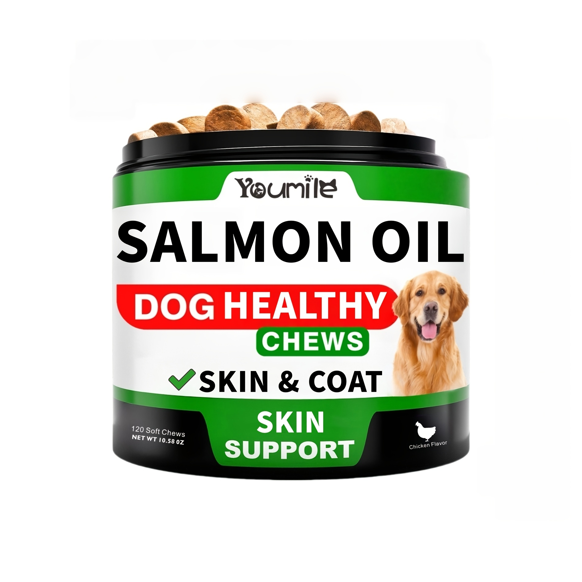 TEMU 120 Chicken Chews | Dog Chewable Tablets, Skin & Coat Support, Suitable For All Breed Sizes - Youmile