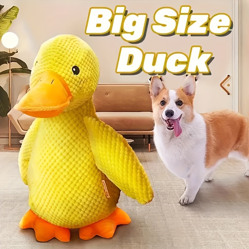 

1pc Large Duck-shaped Dog Toy, Chew-resistant Flannel Plush, Animal Print, No Battery , Ideal For Golden Retrievers & Corgis, Pet Supplies, Dog Toys