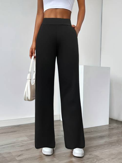 in stock versatile solid color stretch straight leg pants