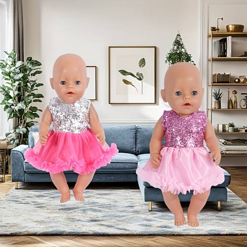 til 14-18 tommer paillet tylskørt, pink, rød, let at tage på, til dolls påklædning, julegave (dukke inkluderet)