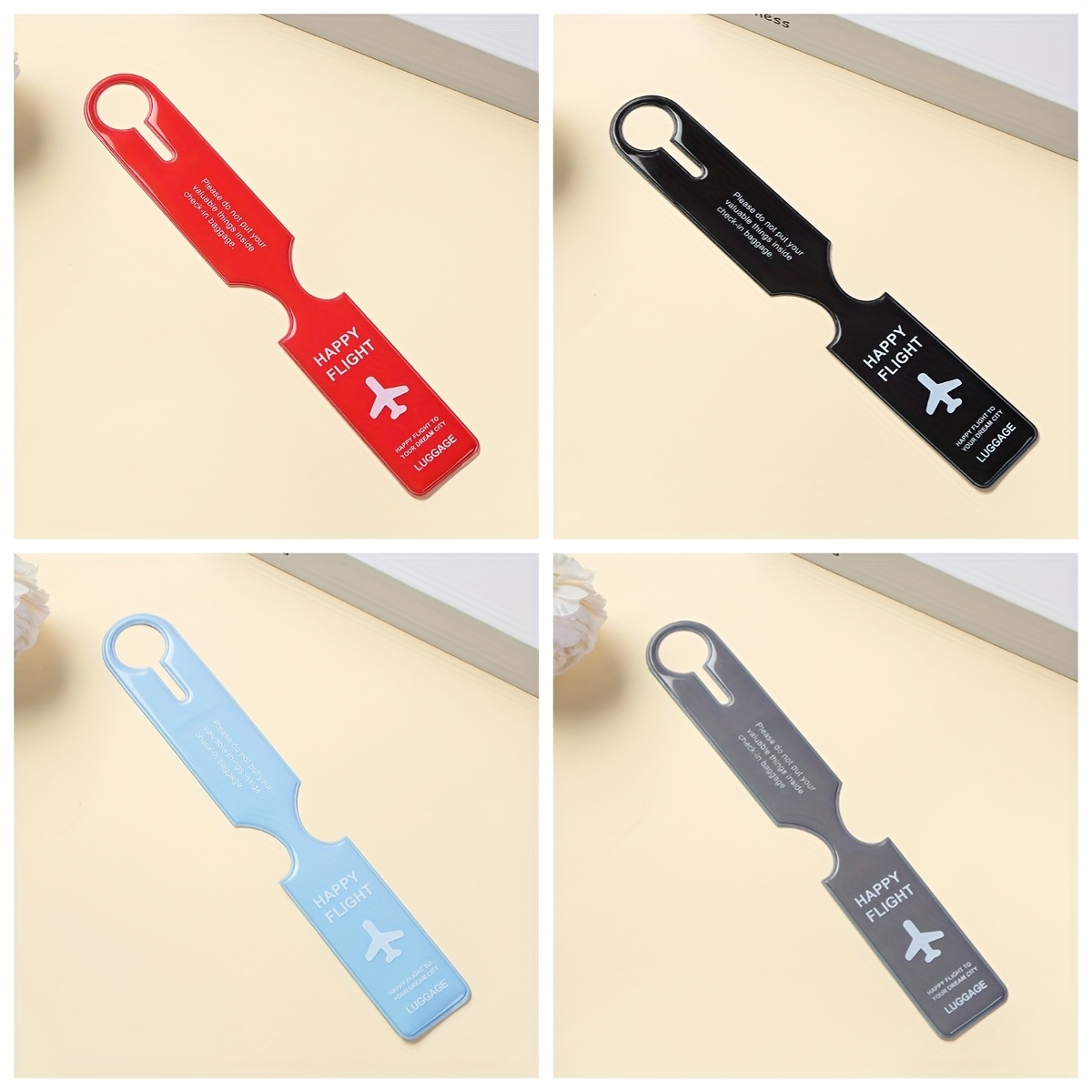 Of 4 Luggage Tags For Bags And Suitcases, Essential For Easy Identification, Featuring A Stylish Flat Design And Labels