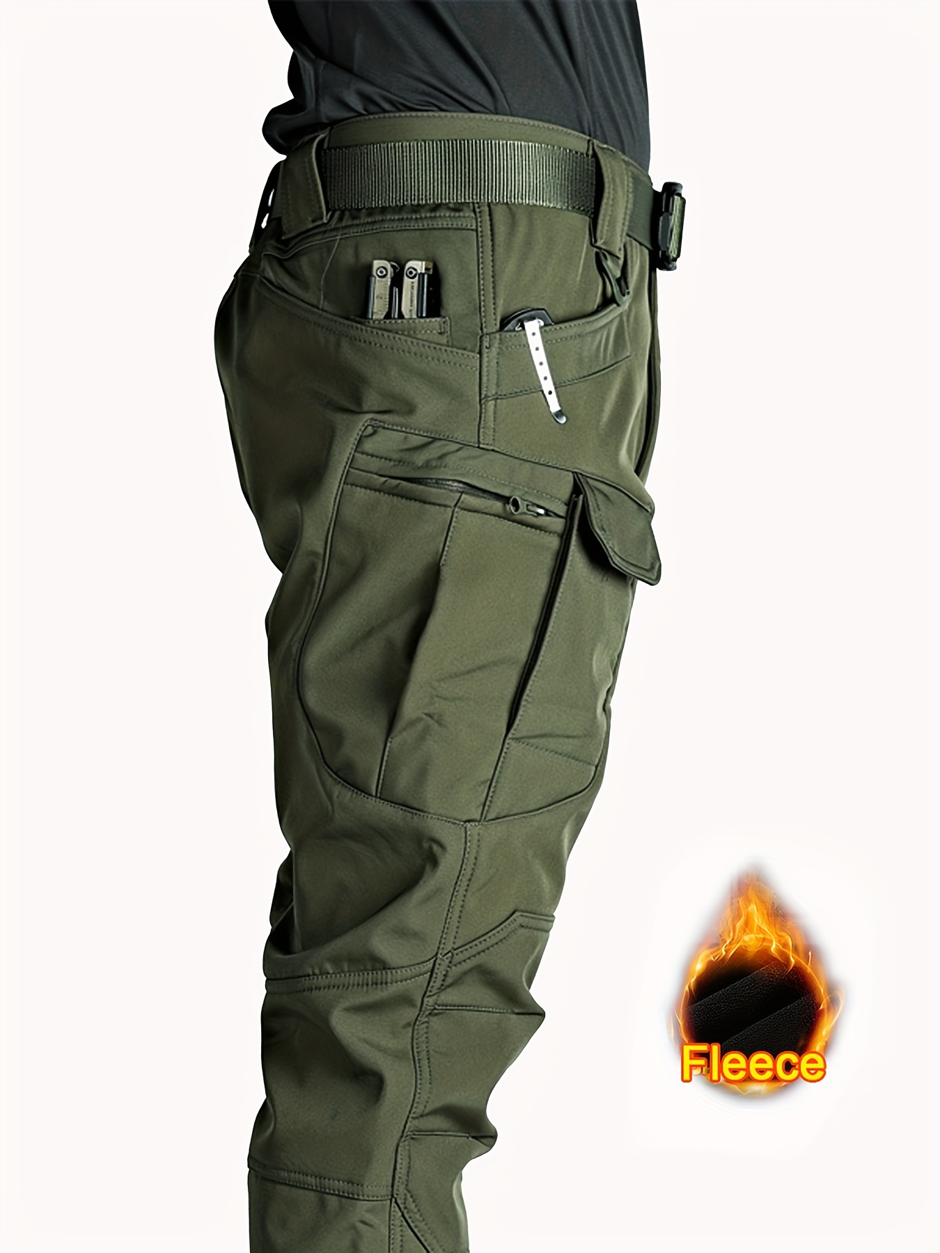 mens multi pocket fleece warm   pants loose casual outdoor pants mens work pants suitable for hiking camping and hiking details 14