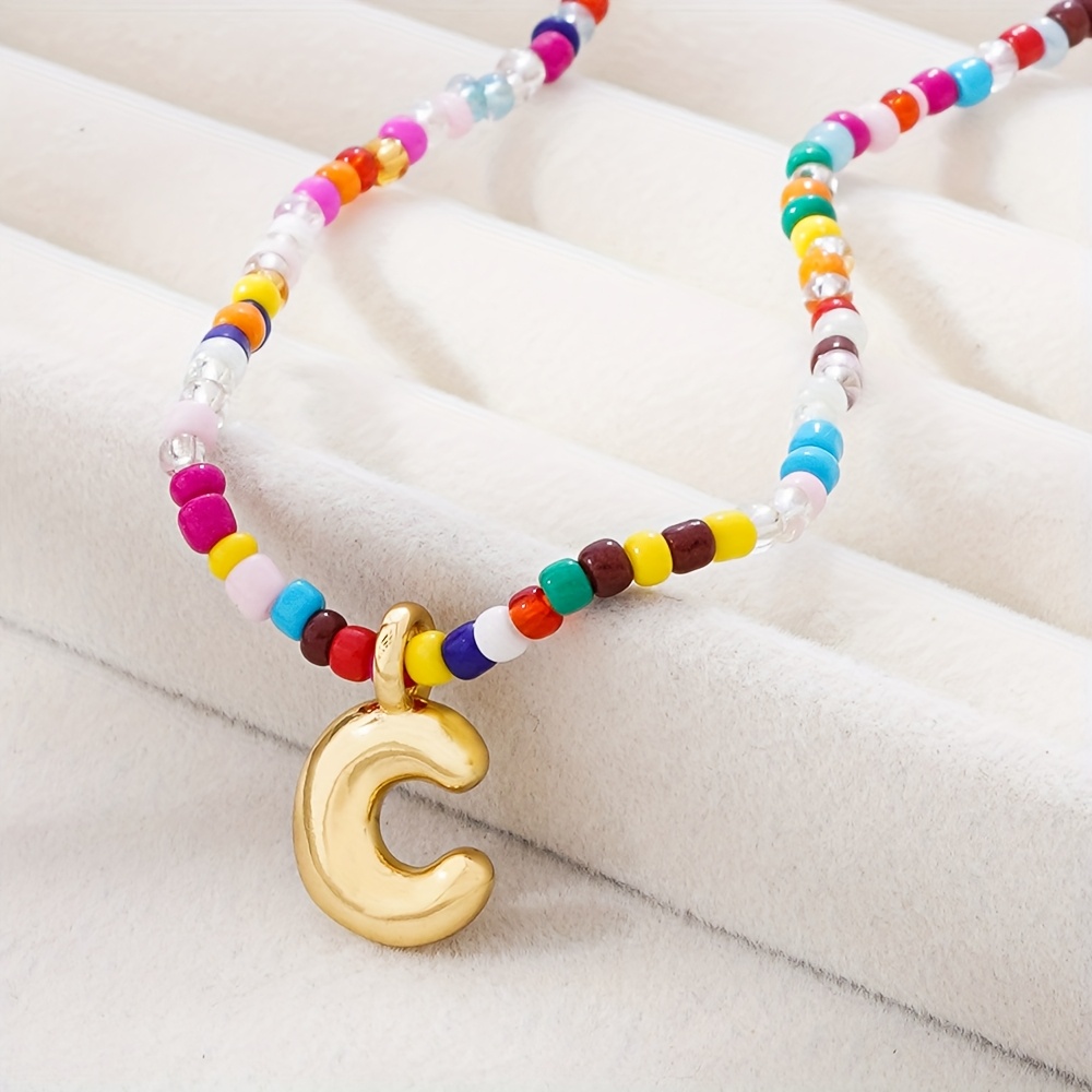 TEMU Collier pendentif émaillé 1 pièce avec - Chaîne réglable à perles de riz colorées, bijou tendance BFF pour festival, fête, festival de musique,