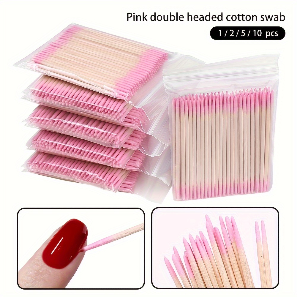 

100pcs Pink Disposable Swabs For Nail Care - Precision Pointed Tip, Double-headed, Ideal For Toenail & Fingernail Cleaning, Manicure & Pedicure Tools