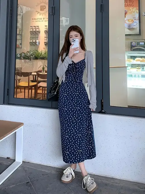 casual korean style dresses Hot Urban V-Neck Long Dress Korean Fashion Robe Summer Dresses Womens New