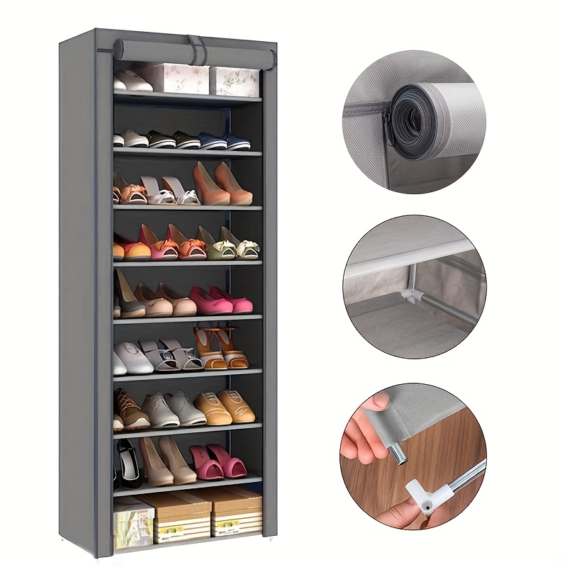 TEMU 1-pack 3/9-tier Large Capacity Shoe Rack Organizer With Dust Cover, Space-saving Entryway Shoe Shelf, Easy To Assemble, Suitable For Home Use