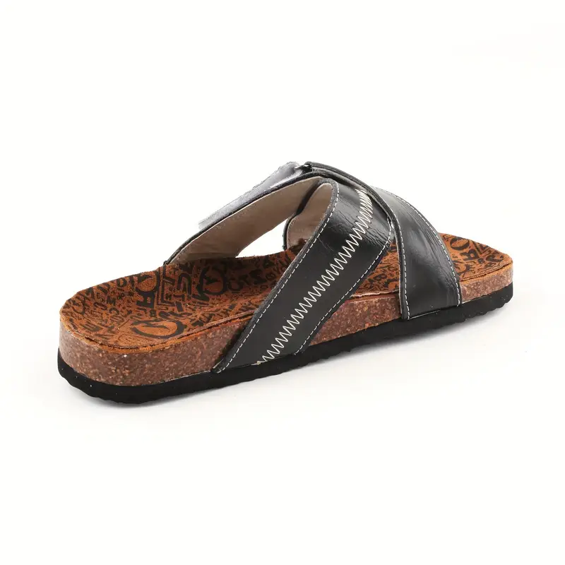 1 pair womens casual beach slides solid color open toe slip on sandals with split upper split leather lining and eva tpr flat sole comfortable and non slip summer footwear Product details 2