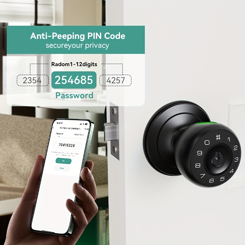 smart door lock handle with voice announcement wireless 4 in 1 keyless entry lock fingerprint keypad temporary codes emergency access   design for homes apartments offices garages   fit door locks for home details 5