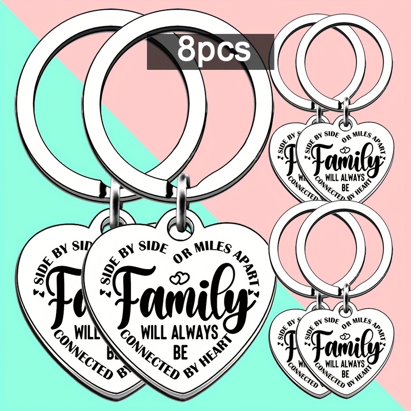 

8pcs Stainless -shaped Keychains, Engraved Family Quote, Metal Key Rings, Ideal For Christmas & Birthday Gifts From To , Cute Keychains