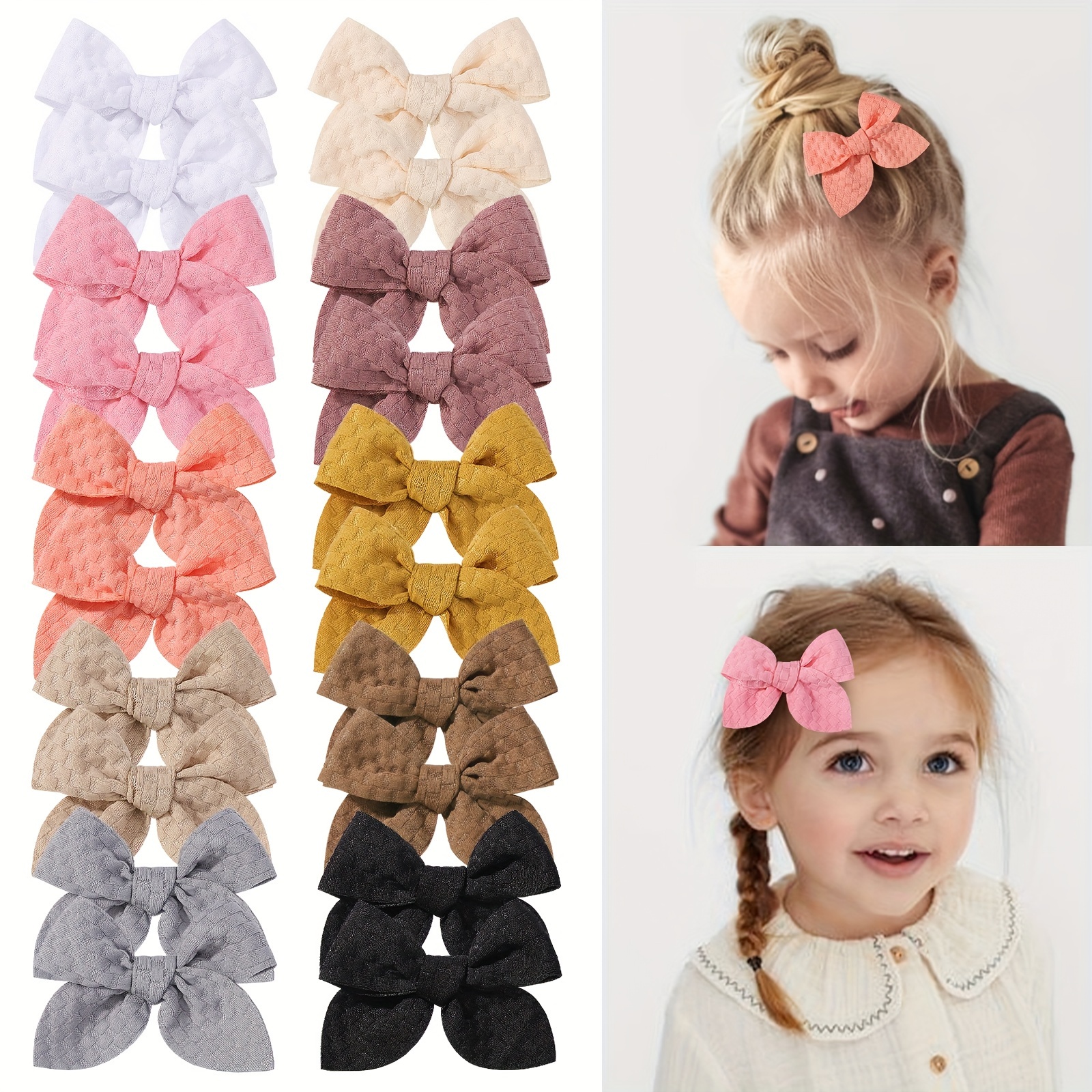 

20pcs 3.3 Inch Bow Hair Clips, Solid Color Jacquard Fabric Hair Accessories