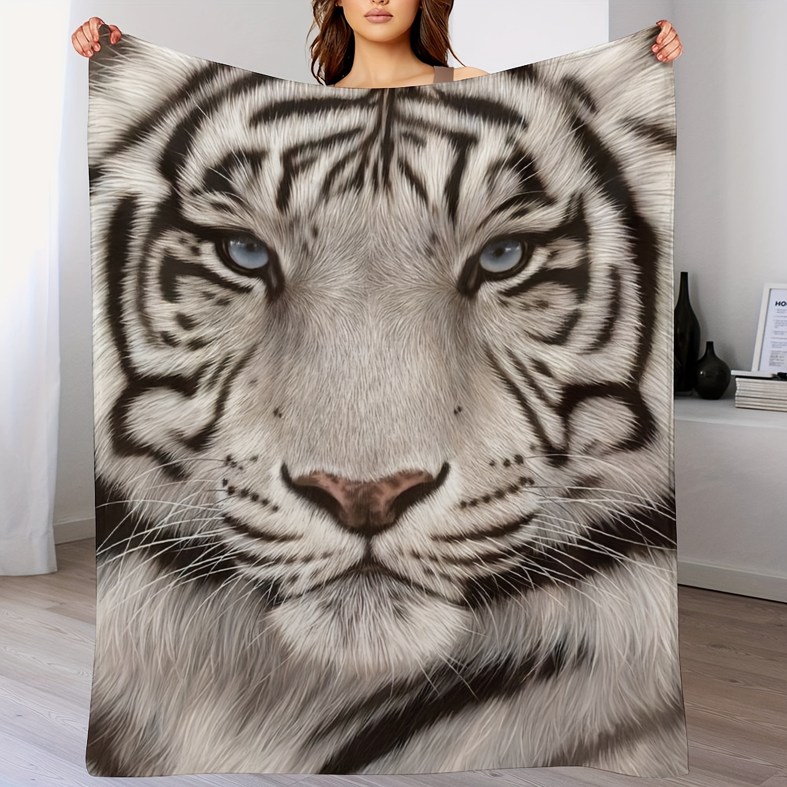 

Wildlife Art Throw Blanket, 80x60in, White Faced Tiger Design