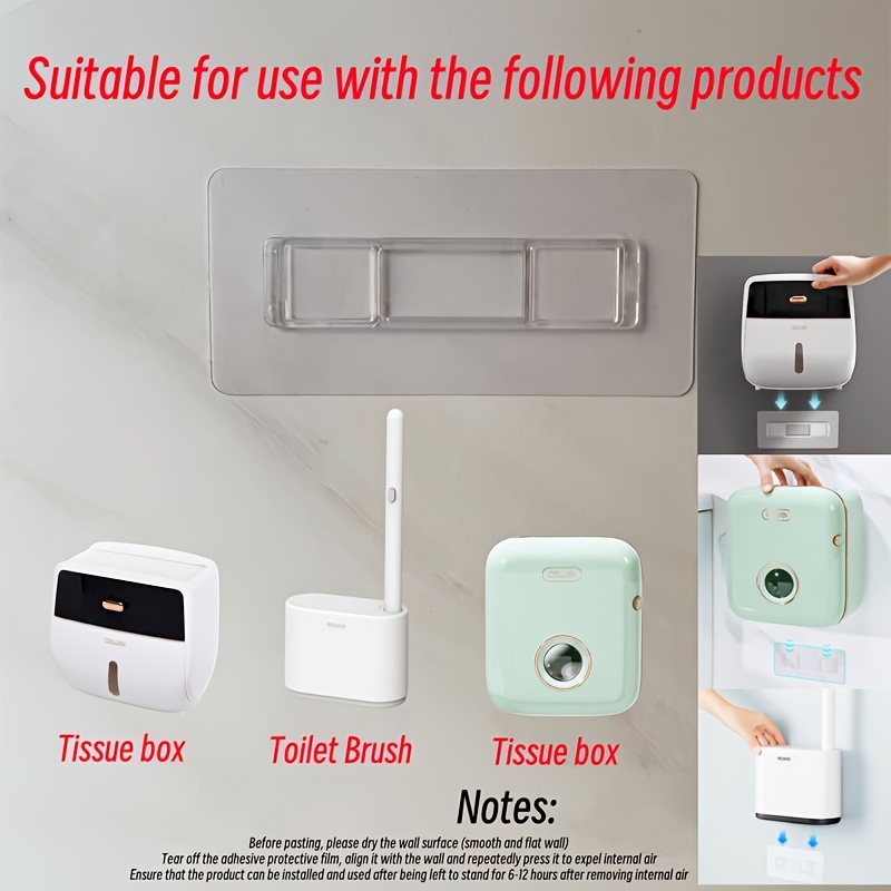 TEMU 3pcs/6pcs Bathroom Accessories, Non Perforated Wall Mounted Adhesive, Suitable For Use With Tissue Boxes, Toilet Brushes, Toothpaste Dispensers,