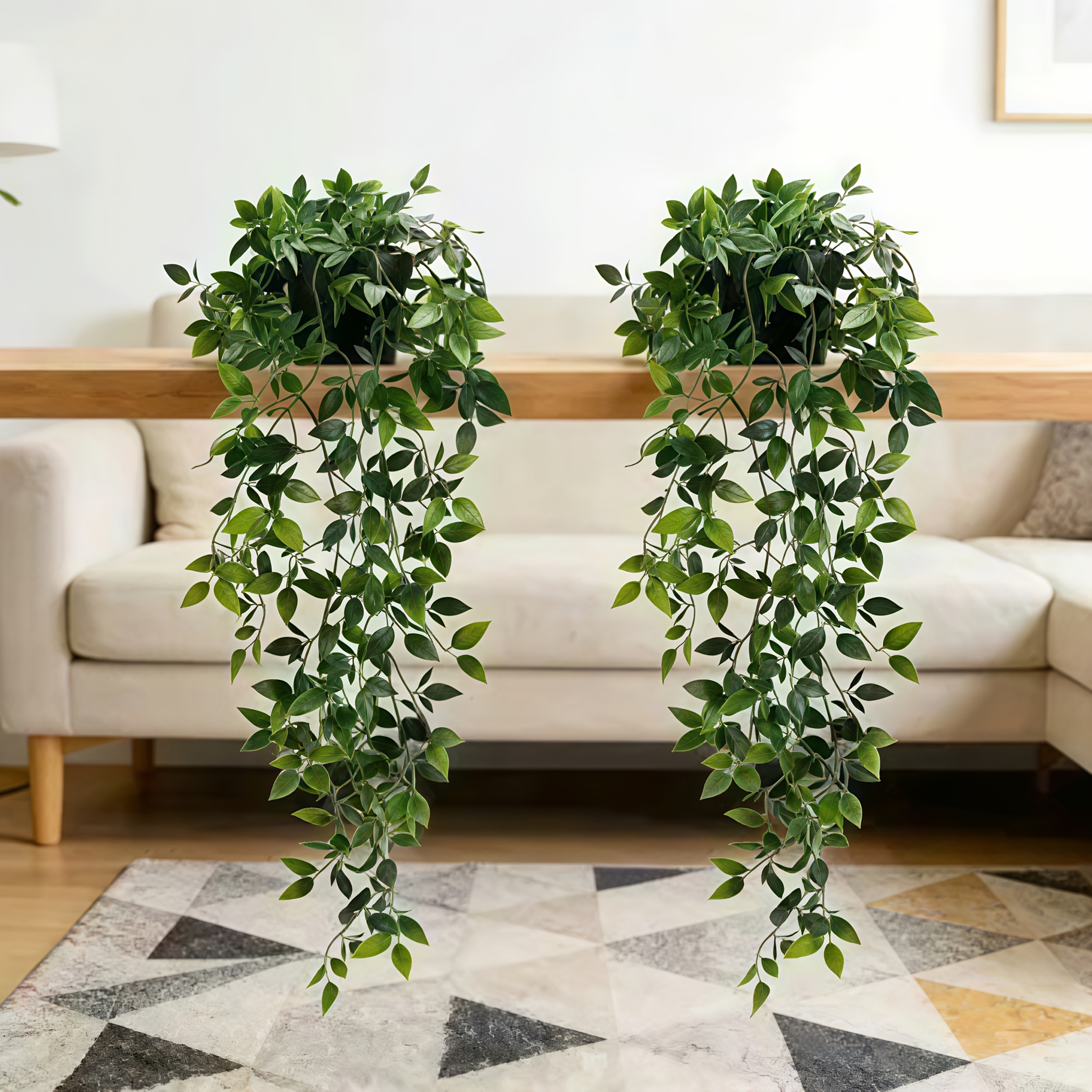 2pcs Large Artificial Green Fern Plants with Hanging Straps
