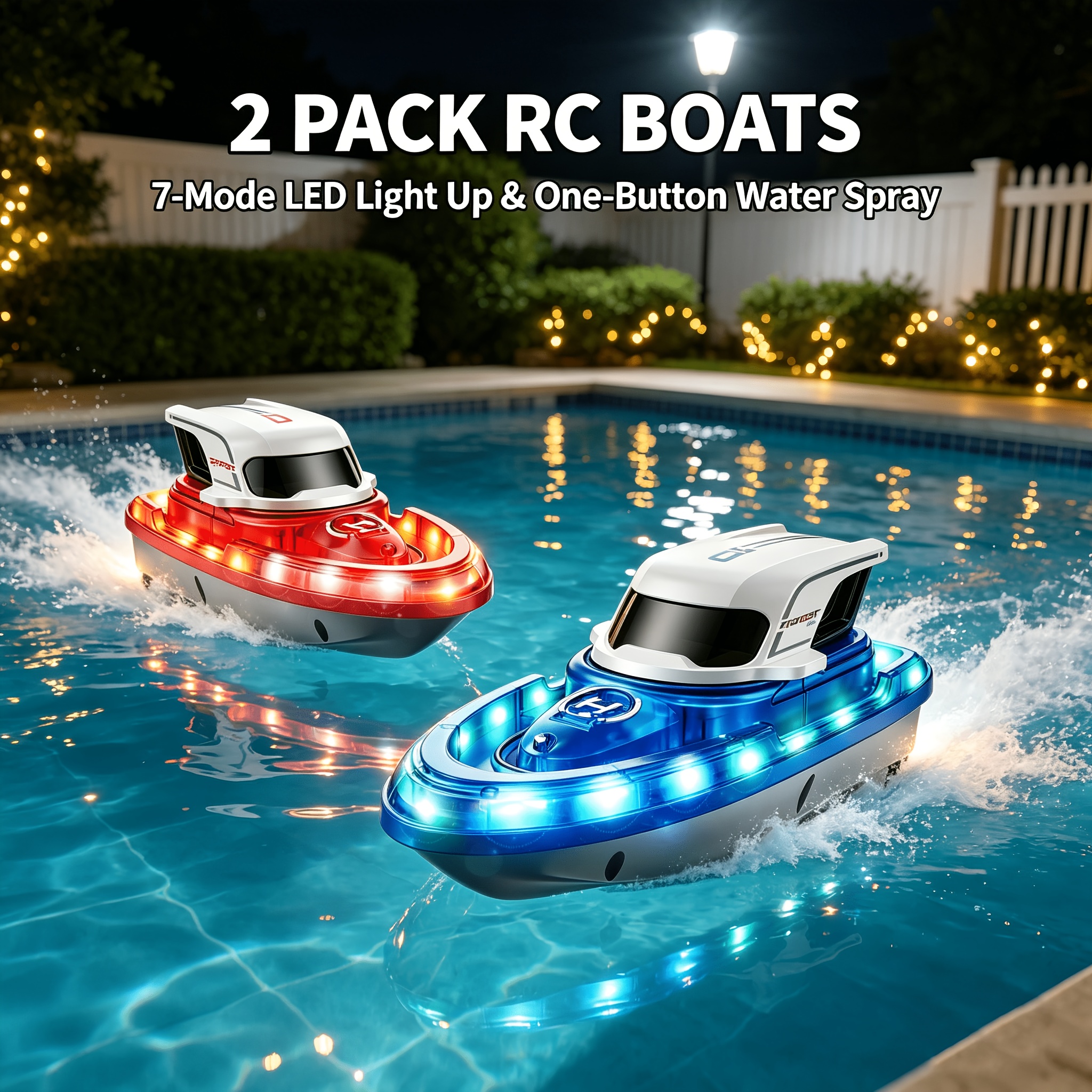 Image of 2-pack Rc Boats For Kids 8-12, Pool Racing Boats With 2 Remotes, Water Spray & 7 Led Light , 2.4ghz Summer Outdoor Toy Gift