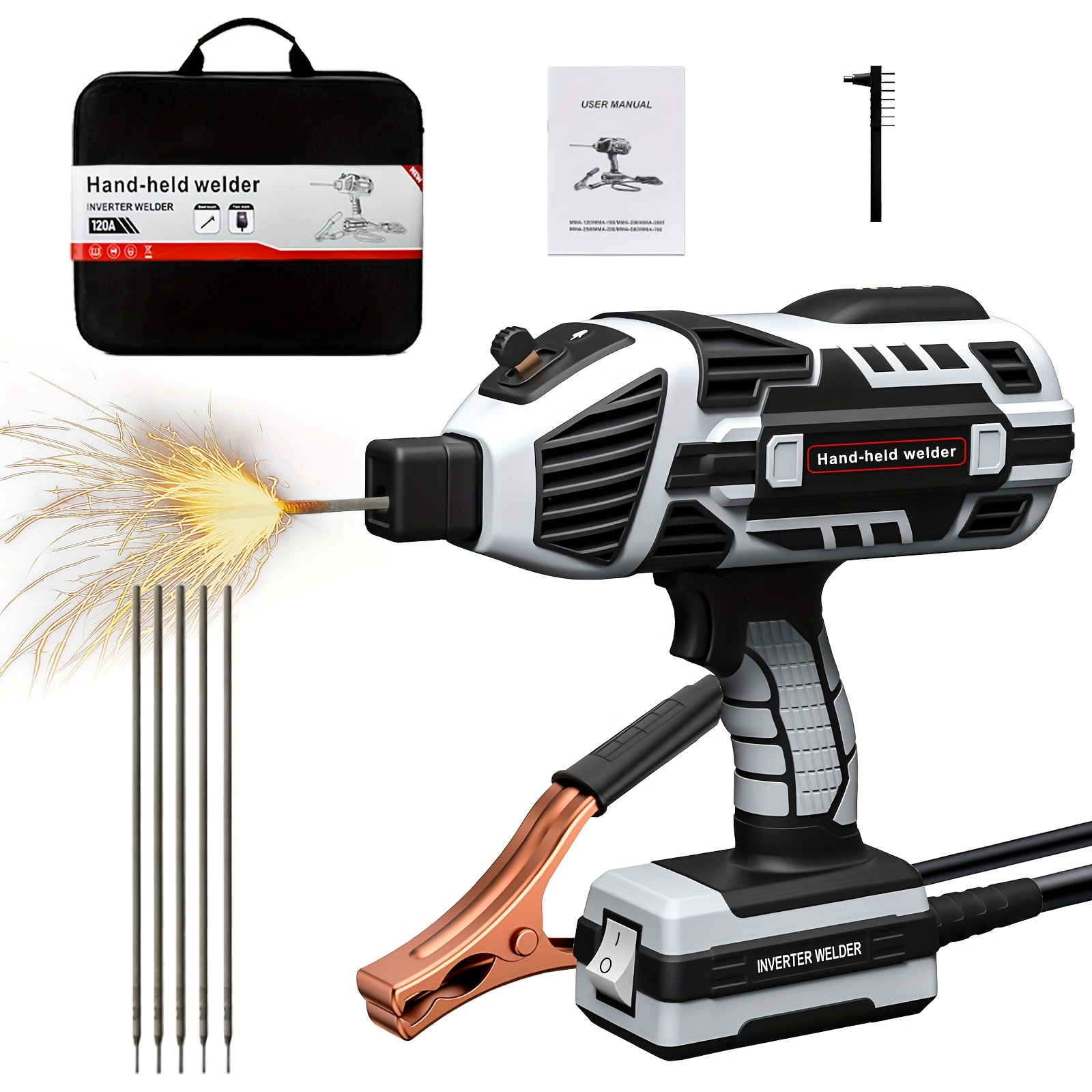 BESTIVEP 110V Handheld Welder Machine - 20-120A Variable Current, 1/16-1/8 Electrode - Upgraded With Tool Box Bundle