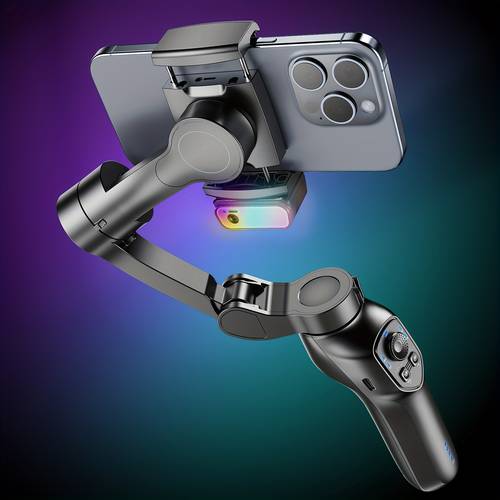 the portable foldable intelligent ai face tracking stabilizer features and rgb fill light making it essential for smartphone selfies vlogging and live streaming