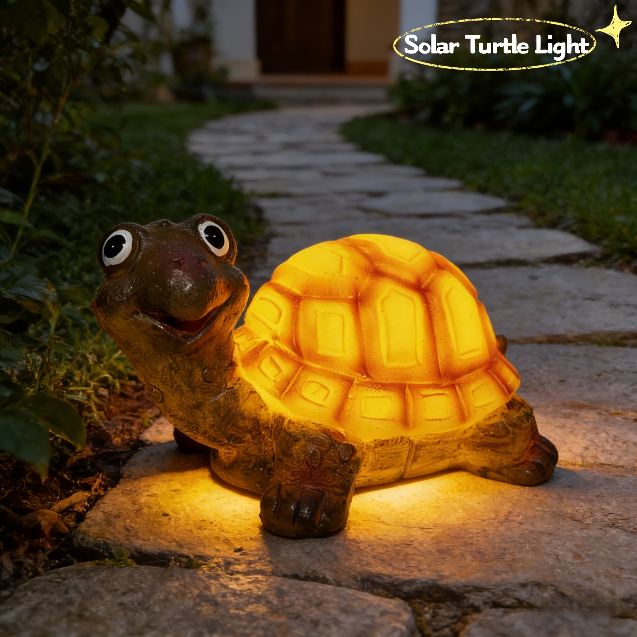 TEMU Lights Outdoor, Solar Powered Turtle Statue With Led For Garden Decor, Cute Resin Turtle Figurines Auto , Waterproof Pathway Ornaments For Yard