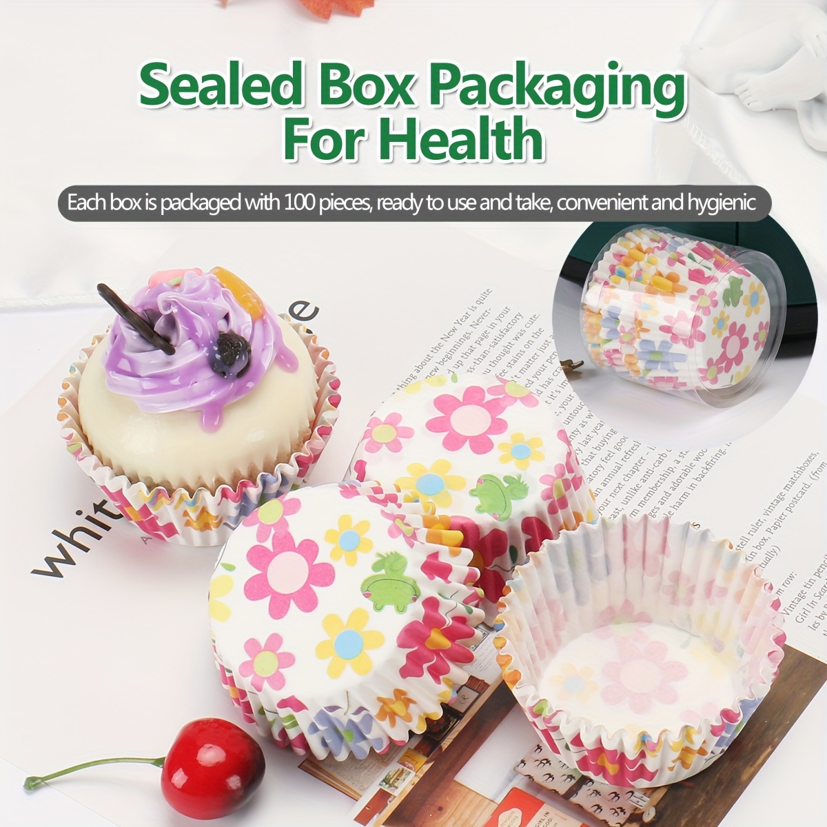 100-pack Floral And Frog Pattern Paper Cupcake Liners, Oil-resistant And High-temperature Safe Baking Cups For Birthday Gatherings