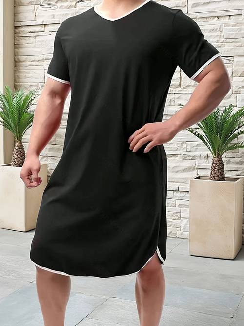 mens pajamas spring autumn summer short sleeve round neck loose nightgown breathable soft sleepwear machine washable mens nightdress casual clothes comfortable sleepwear