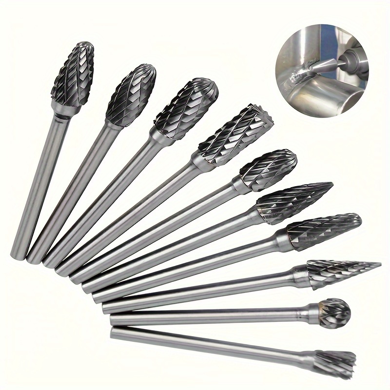 TEMU 10pcs Carbide Grinding & Deburring Bit Set - , Compatible Tools For Finishing