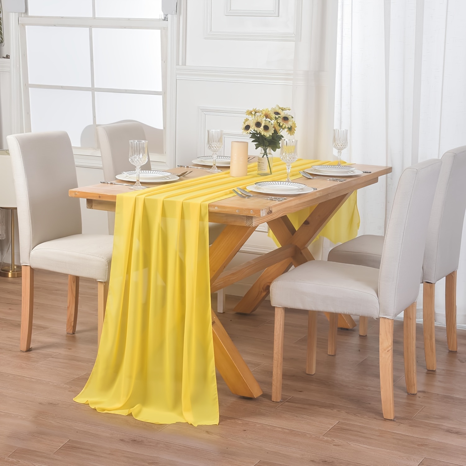 

Elegant Yellow Chiffon Table Runner 12x118" - Perfect For Weddings, Engagements, Bridal Showers & Birthday Parties - Versatile Home Decor