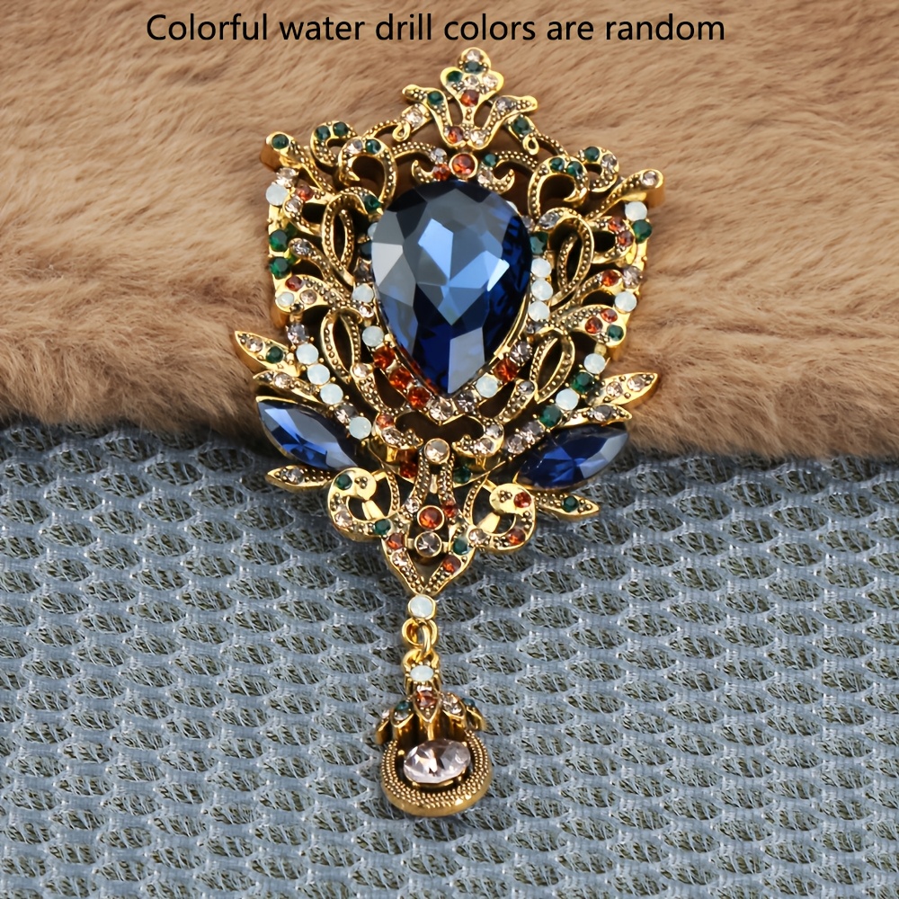 E-shop Modische Retro-Wassertröpfchen-Brosche, Set mit funkelnden Strasssteinen und künstlichen Edelsteinen, hohles Anhänger-Design, elegantes und