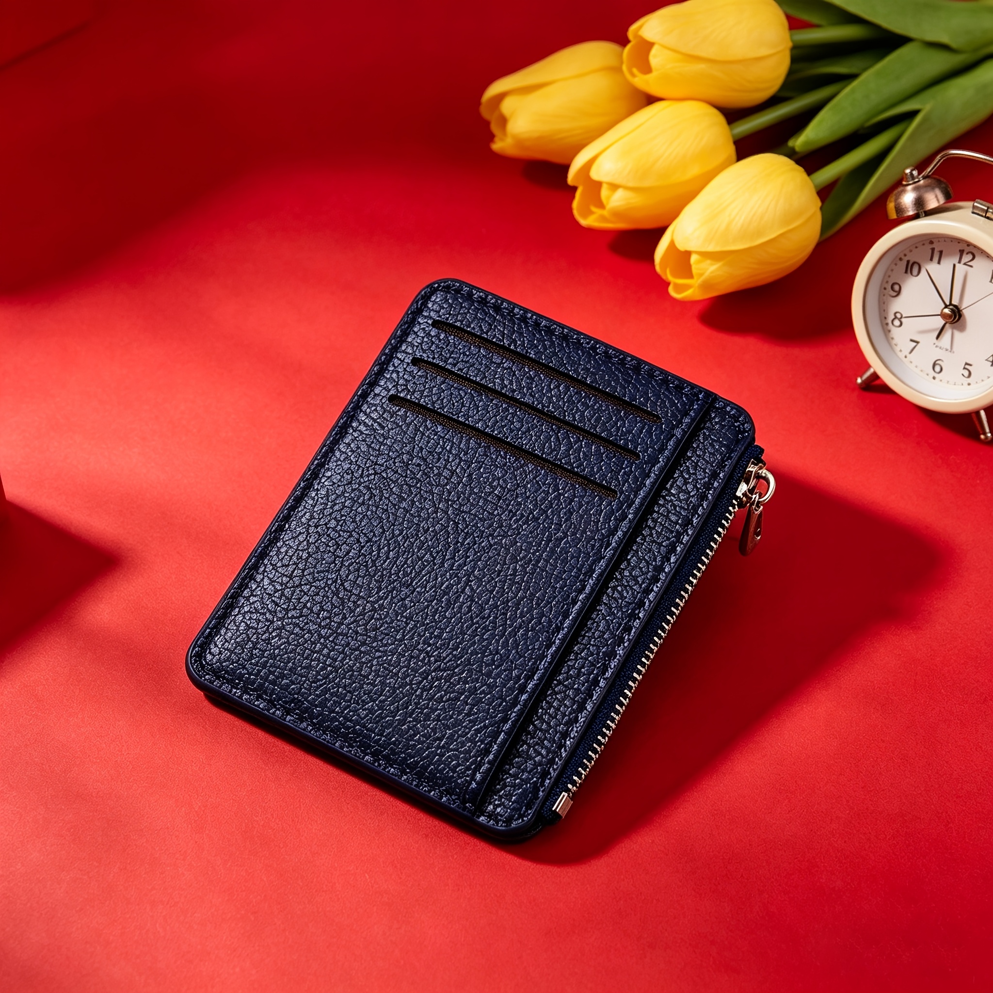 TEMU Porte-cartes à fermeture éclair pour femme - Porte-monnaie à glissière avec plusieurs fentes pour cartes et pièces, polyvalent pour les