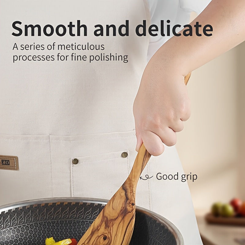 Olive Wood 6pcs Kitchen Utensil Set Long Handle Household Spatula Slotted Spatula Spoon Slotted Spoon Corner Spoon Mixing Salad Pasta Scooping Stir-Frying Non-Stick Pan Household