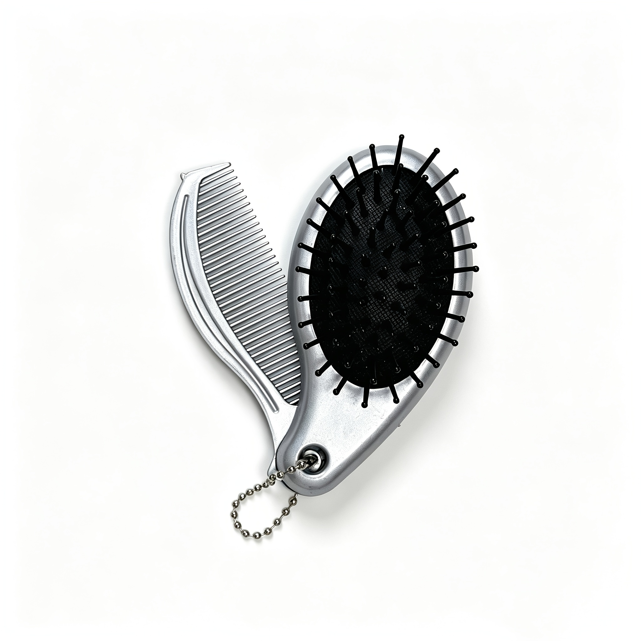 A -in-1 Hairbrush That Folds, Includes A Makeup Mirror And A Flat Top Comb, Perfect For Styling On . Ideal For Travel And Daily Use, This Cushion Comb Suits All Hair Types, Features A Massage Function