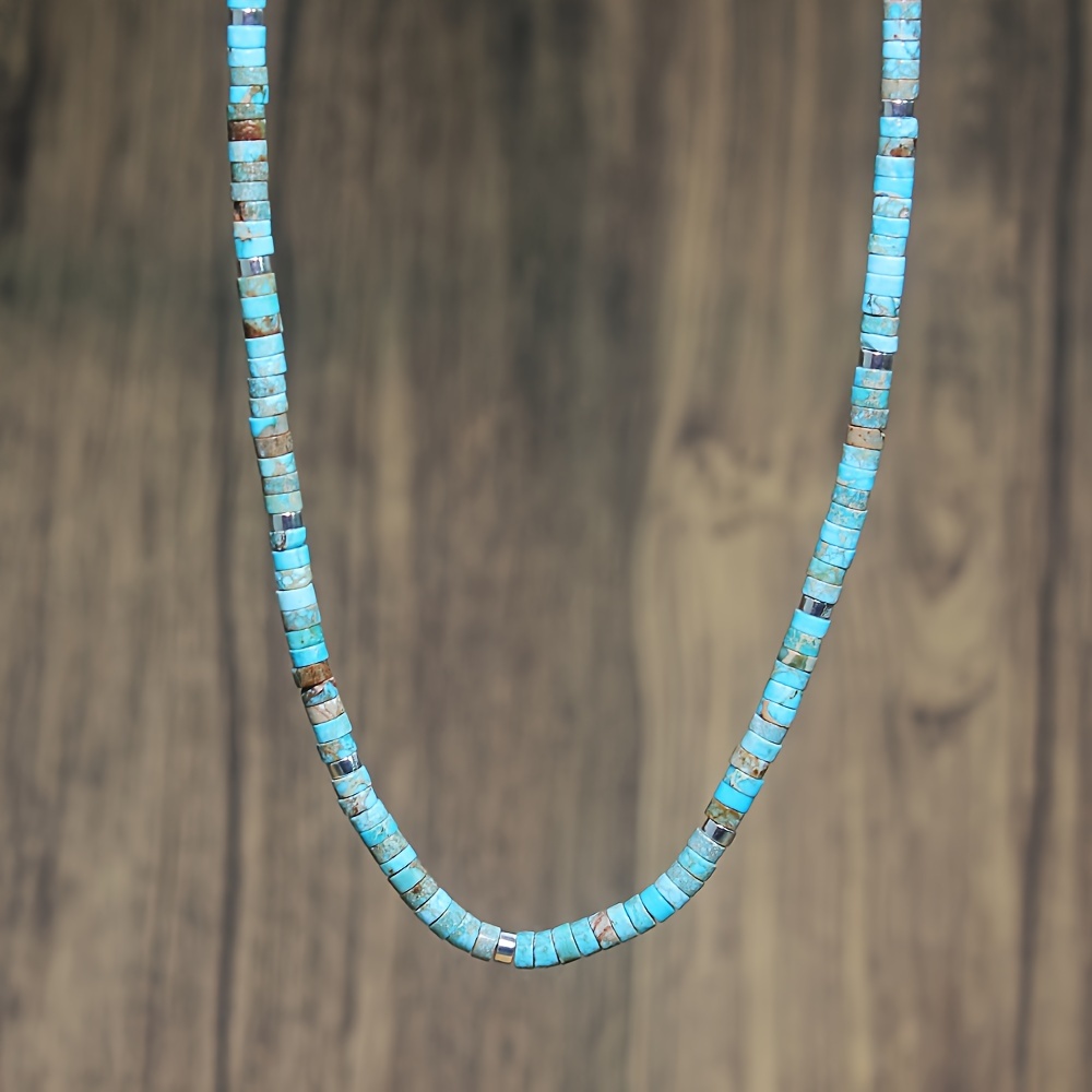 

1pc Bohemian Turquoise Spacer Necklace - Beaded, Retro , Vacation & , Gift For Women, Cute Necklace