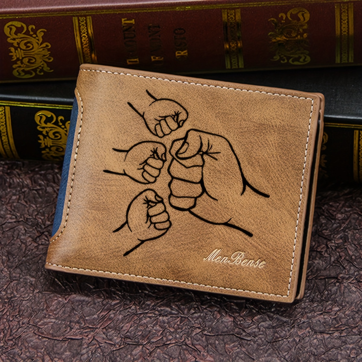 TEMU Portefeuille Vintage Personnalisé en PU avec Imprimé Levé - Nom Personnalisé, Contient Pièces, Cartes et Billets - Cadeau Idéal pour Papa et
