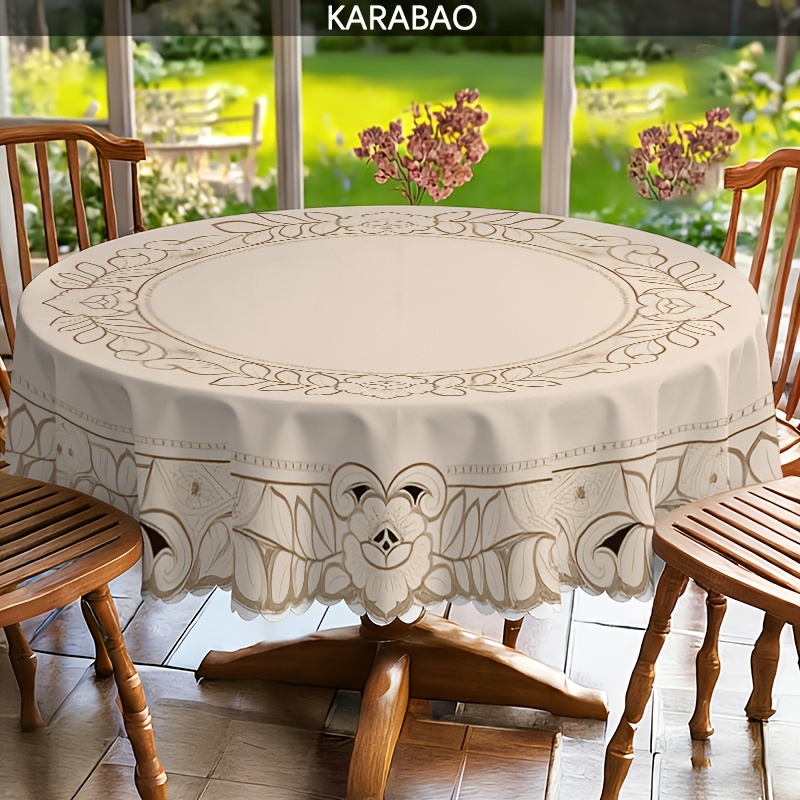 TEMU 1pc Vintage Round Tablecloth Suitable For Dining Table - Elegant Floral Round Table Cover, Fabric, Fits Round Tables, Indoor/outdoor Use, Ideal