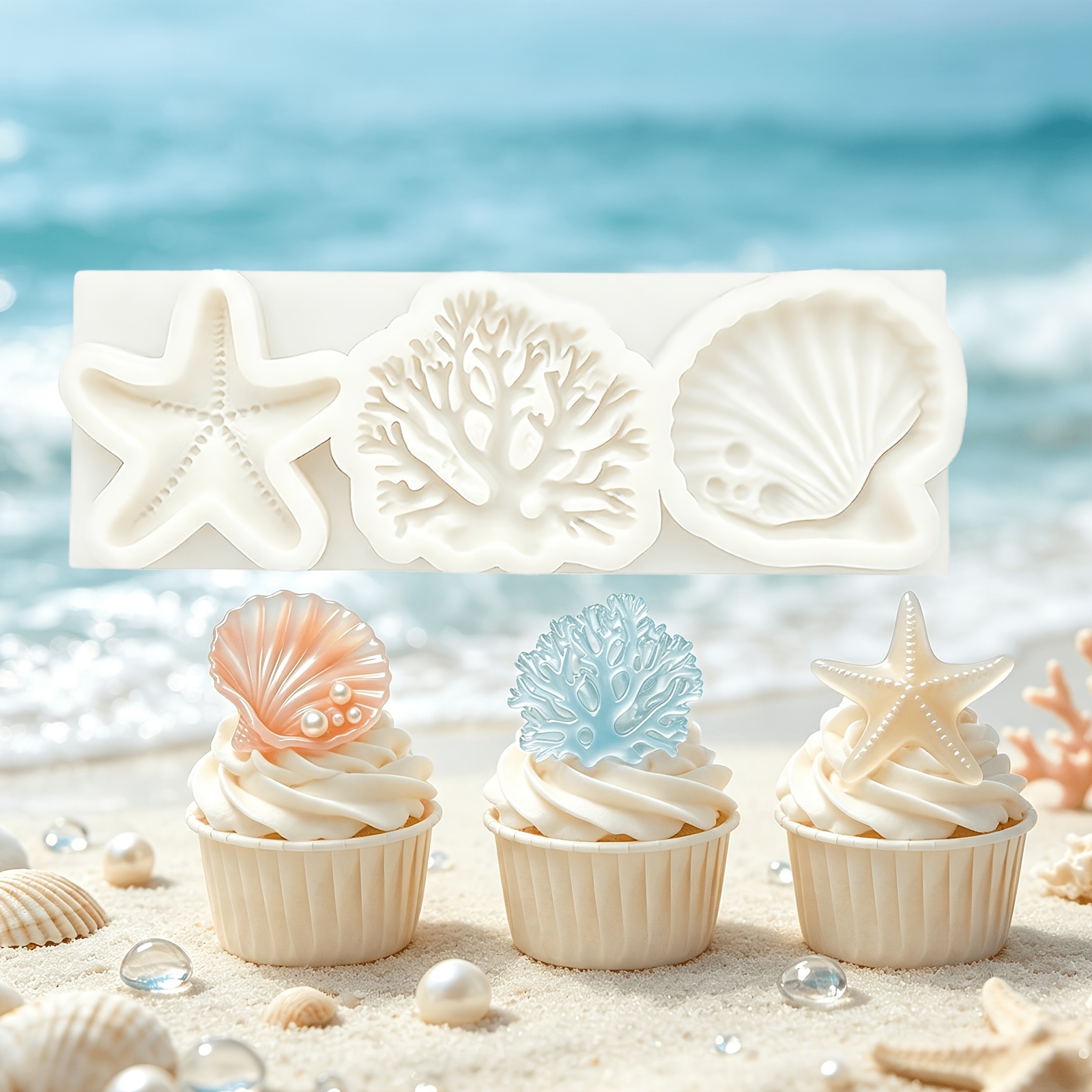 TEMU Silicone Mold For Decorating Ocean-themed Chocolate Cakes, Starfish, Coral, And Seashell Fondant Mold, Suitable For Holiday Party Dessert