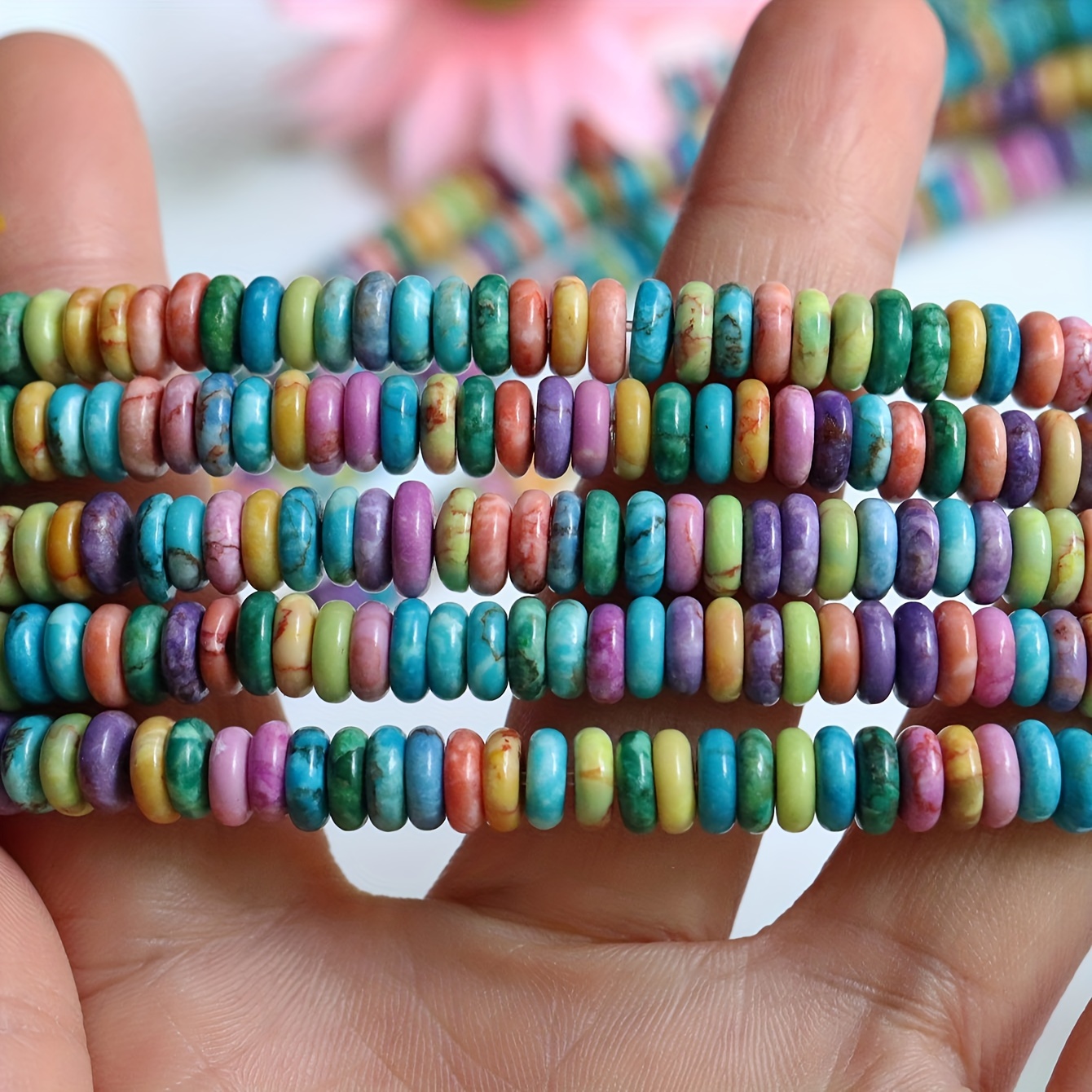 

Mother's Day Special: 18cm Natural Turquoise & Multicolor Stone Bead Strand For Diy Jewelry Making - Perfect For Bracelets, Necklaces, And Craft Accessories