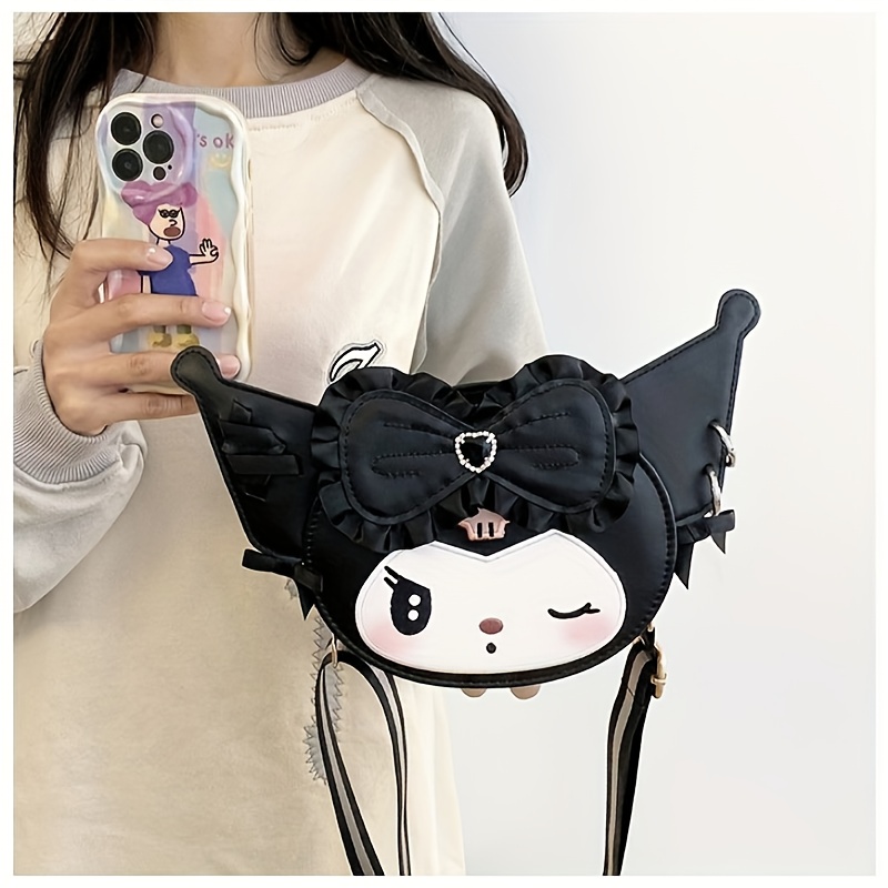 Image of 1pc Officially Licensed, Cute Fashionable Shoulder Bag, Kuromi And My Melody Cute Plush Crossbody Bag- Soft Pu Zipper Closure, Adjustable Shoulder Strap, Pink/black Anime Handbag, Women'& Cosplay Bag