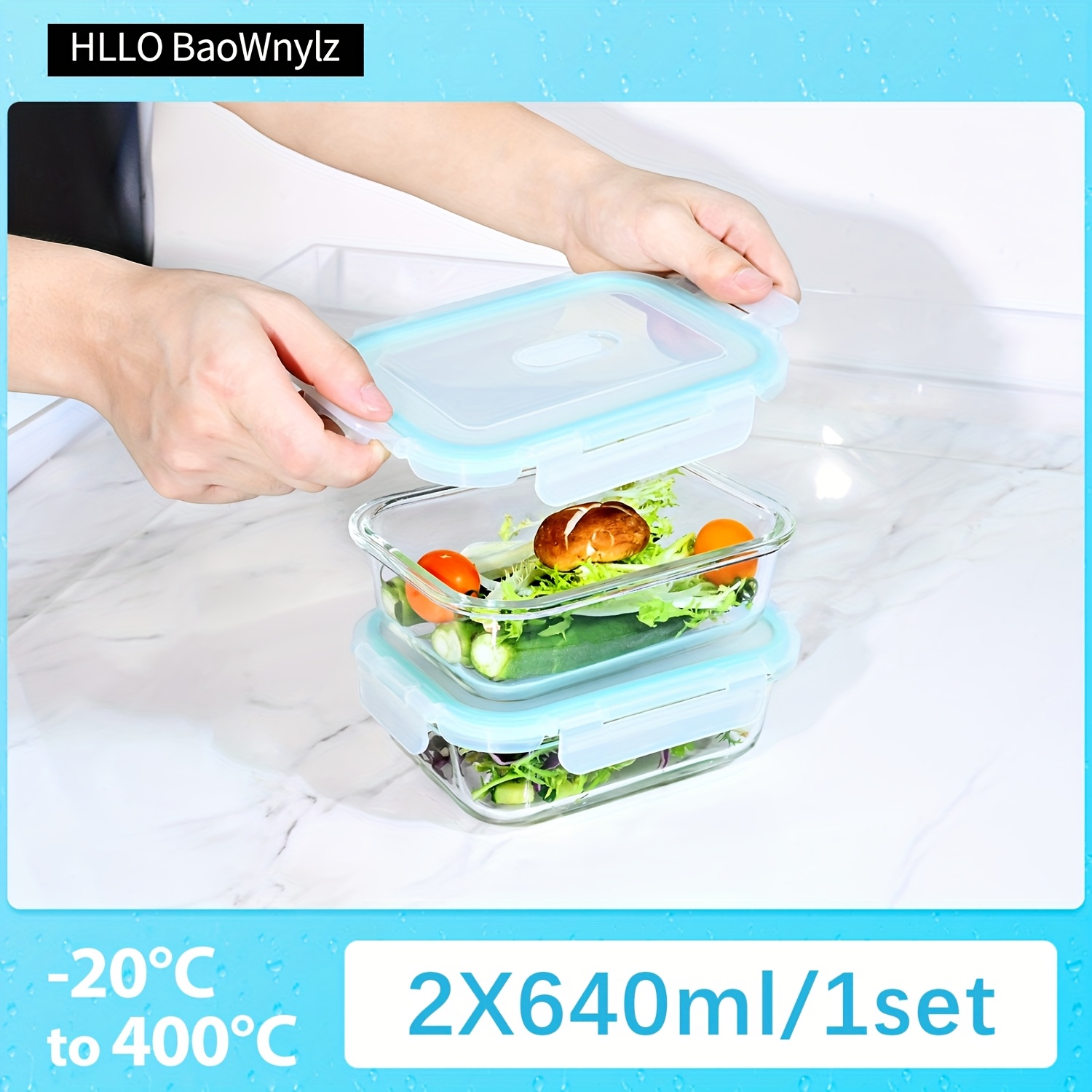 Set Of 2 640ml Kitchen Storage Boxes, Food Storage Jars With Lids, Glass Storage Jar Set, Dishwasher, Microwave, And Refrigerator Safe - Leak-proof, Includes 2pcs Of 640ml And 1 Cleaning Sponge.
