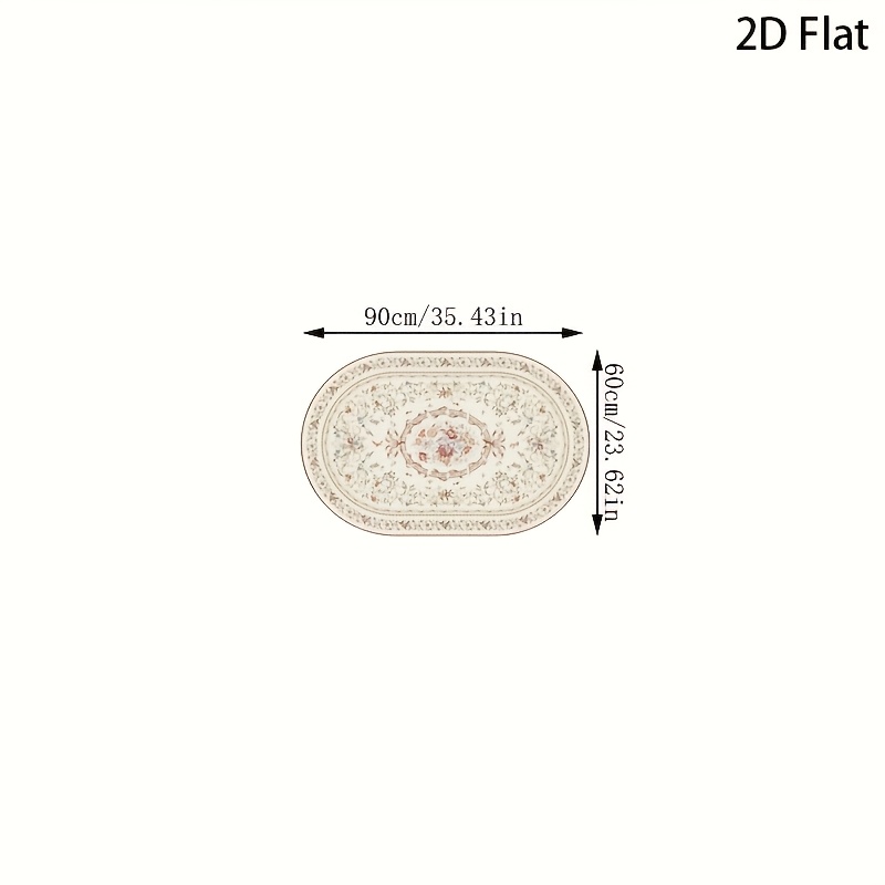 TEMU [ Product] Velvet And Non-slip Sole 850g/m2 1pc Bohemian Style Vintage Floral Velvet Rug Mat - Non-slip, Machine Washable, 2d Flat Design