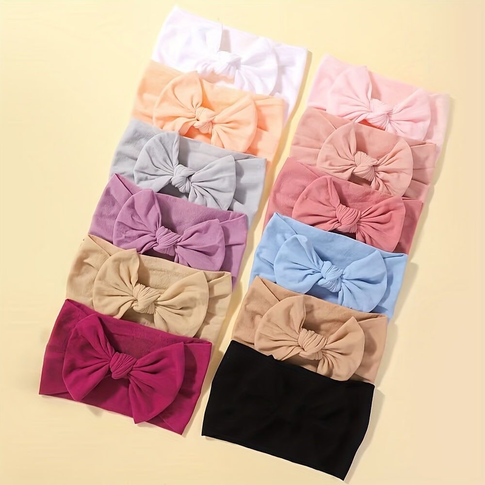 12pcs Random Pack Solid Color Bow Headband Soft High Elastic Comfortable Hairband