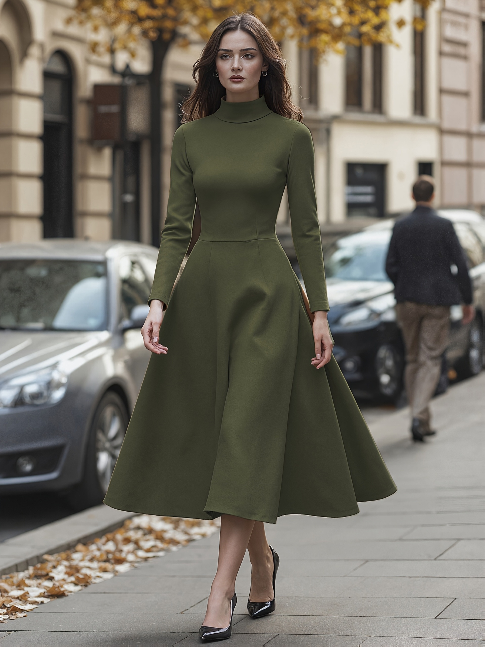 womens elegant high neck long sleeve dress formal casual a - Temu Poland
