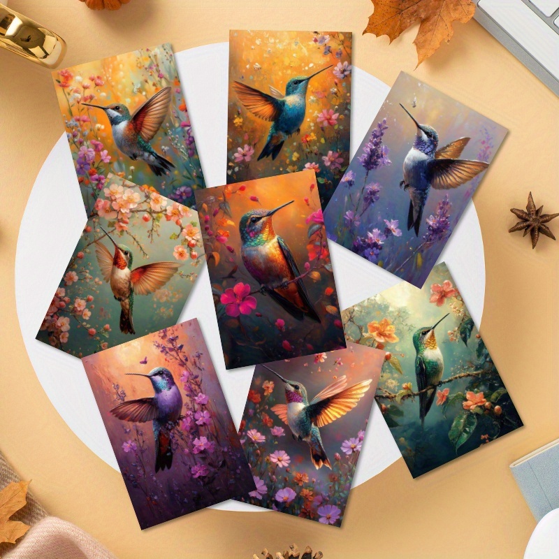 Image of 8pcs, A Set Of Hummingbird Greeting Cards, Hummingbird Postcards, Halloween, Christmas, Mother's Day, Suitable For And Anyone